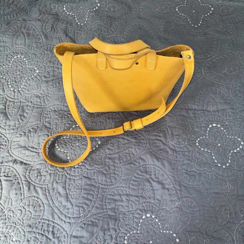 Portland Leather Mini Crossbody Tote in “Sunshine” Yellow Leather w/coin pouch - Picture 9 of 12